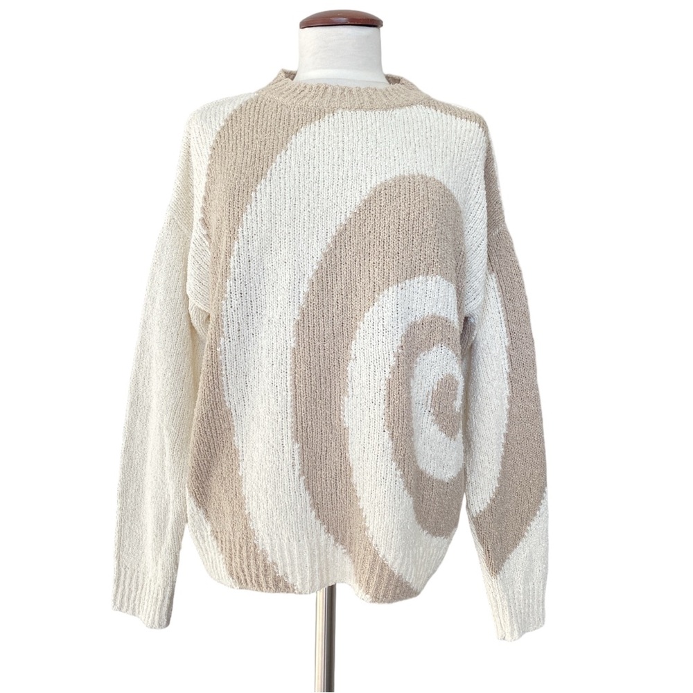 Oui Stone and Cream Swirl Knit Sweater Sz 8